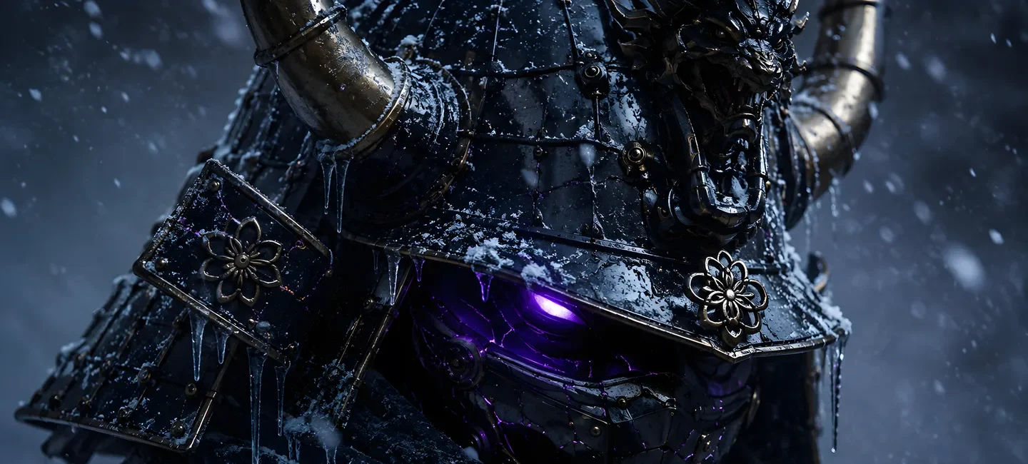 The horned helmet in falling snow